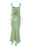 Sexy Solid Backless Slit U Neck Princess Dresses