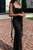 Sexy Solid Backless Slit U Neck Princess Dresses