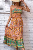Vintage Vacation Floral Flounce Contrast Square Collar Sling Dress Dresses