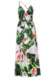 Sexy Vacation Floral Backless V Neck A Line Dresses