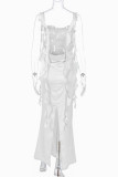 Sexy Solid Backless Slit U Neck Princess Dresses
