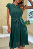 Casual Solid Bandage Fold O Neck Pleated Dresses