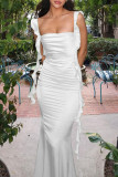 Sexy Solid Backless Slit U Neck Princess Dresses