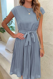 Casual Solid Bandage Fold O Neck Pleated Dresses