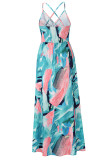 Sexy Vacation Floral Backless V Neck A Line Dresses