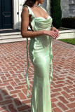 Sexy Solid Backless Slit U Neck Princess Dresses
