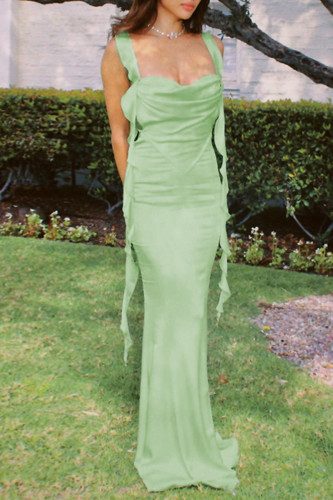 Sexy Solid Backless Slit U Neck Princess Dresses