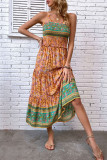 Vintage Vacation Floral Flounce Contrast Square Collar Sling Dress Dresses
