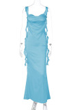 Sexy Solid Backless Slit U Neck Princess Dresses