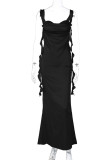 Sexy Solid Backless Slit U Neck Princess Dresses
