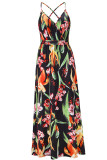 Sexy Vacation Floral Backless V Neck A Line Dresses