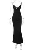 Sexy Solid Frenulum Backless V Neck One Step Skirt Dresses