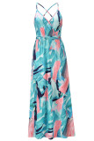 Sexy Vacation Floral Backless V Neck A Line Dresses