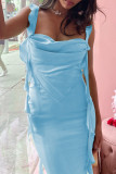 Sexy Solid Backless Slit U Neck Princess Dresses