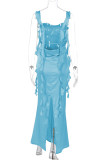 Sexy Solid Backless Slit U Neck Princess Dresses