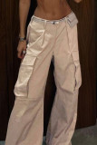 Casual Vintage Solid Pocket Loose Low Waist Wide Leg Solid Color Bottoms