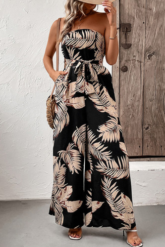 Casual Vintage Floral Sequins Strapless Loose Jumpsuits