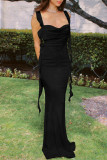 Sexy Solid Backless Slit U Neck Princess Dresses