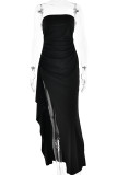 Sexy Solid Backless Slit Strapless Irregular Dress Dresses