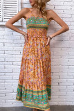 Vintage Vacation Floral Flounce Contrast Square Collar Sling Dress Dresses