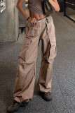 Casual Vintage Solid Pocket Loose Low Waist Wide Leg Solid Color Bottoms