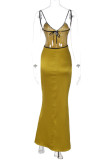 Sexy Solid Frenulum Backless V Neck One Step Skirt Dresses