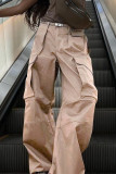 Casual Vintage Solid Pocket Loose Low Waist Wide Leg Solid Color Bottoms