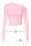Casual Simplicity Solid Fold Oblique Collar Tops