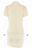 Sexy Solid Fold Turndown Collar Shirt Dress Short Sleeve Dress