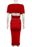 Sexy Solid Bandage V Neck Short Sleeve Two Pieces