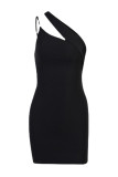 Sexy Solid Asymmetrical Oblique Collar Wrapped Skirt Dresses