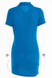Sexy Solid Fold Turndown Collar Shirt Dress Short Sleeve Dress