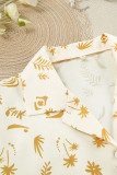 Casual Floral Pocket Turndown Collar Half Sleeve Two Pieces