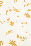Casual Floral Pocket Turndown Collar Half Sleeve Two Pieces
