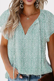 Casual Print Patchwork Frenulum V Neck Tops