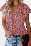 Casual Print Patchwork Frenulum V Neck Tops