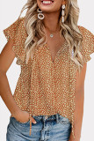Casual Print Patchwork Frenulum V Neck Tops