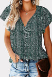 Casual Print Patchwork Frenulum V Neck Tops