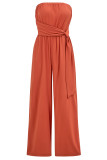 Sexy Solid Bandage Pocket Strapless Loose Jumpsuits