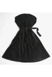 Sweet Elegant Solid Patchwork V Neck Pleated Dresses