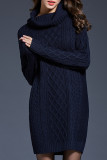 Casual Solid Patchwork Turtleneck Long Sleeve Dresses