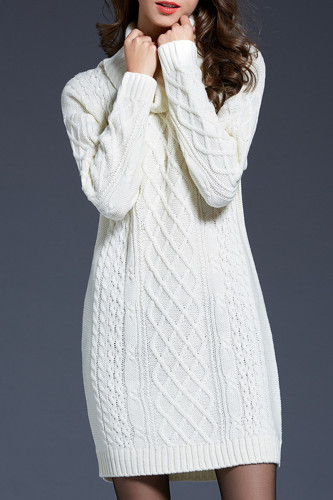 Casual Solid Patchwork Turtleneck Long Sleeve Dresses