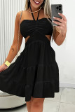 Sexy Solid Backless Halter Sleeveless Dress Dresses