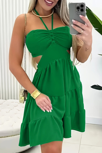 Sexy Solid Backless Halter Sleeveless Dress Dresses