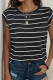 Casual Striped Print Buttons O Neck T-Shirts