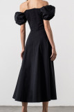 Elegant Solid Frenulum Slit Off the Shoulder Irregular Dress Dresses