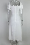 Elegant Solid Frenulum Slit Off the Shoulder Irregular Dress Dresses