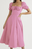 Elegant Solid Frenulum Slit Off the Shoulder Irregular Dress Dresses