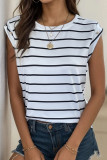 Casual Striped Print Buttons O Neck T-Shirts