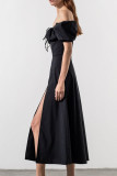 Elegant Solid Frenulum Slit Off the Shoulder Irregular Dress Dresses